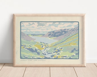 Scafell Pike Cumbria Fine Art Giclee Print, Lake District Mountain Landscape, Unframed, Vintage Postcard, Modern Wall Art, A4 A3