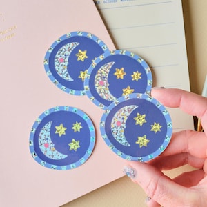 Sticker scintillant holographique lune et étoiles