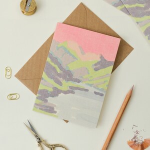 Montagnes écossaises roses de l'île de Skye, carte de voeux illustrée A6, Loch Coruisk, intérieur vierge