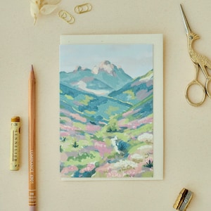 Carte montagnes pastel, carte de voeux paysage illustrée A6, toutes les occasions