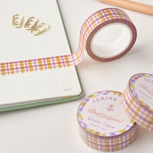 Pastel Gingham Washi Tape, Cute Bullet Journal Paper Tape