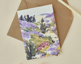 Heather Hills Card, A6 Illustrated Greetings Card, Any Occasion, Blank Inside