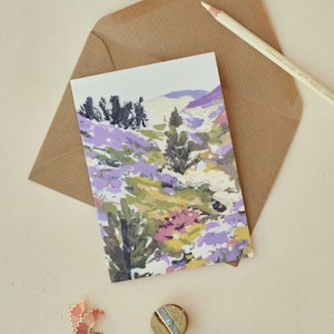 Carte Heather Hills, carte de voeux illustrée A6, toutes les occasions, vierge à l'intérieur