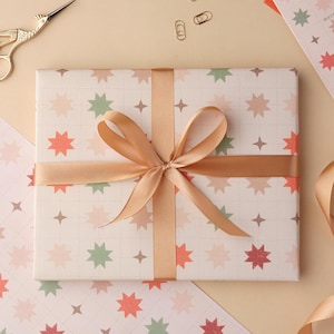 Patchwork Stars Pattern Gift Wrap, Festive Christmas Wrapping Paper Sheet, Ohio Star Quilt