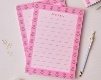 A5 Notepad - Pink Tulips - Notes, Daily Planner, To Do List