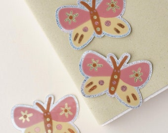 Pink Butterfly Holographic Glitter Sticker: Planner Decoration