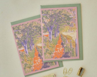 Spring Walk Pastel Greetings Card, A6 Illustrated Card, Any Occasion, Blank Inside