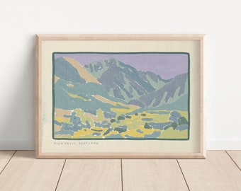 Scotland Glen Nevis Valley Fine Art Giclee Print, Blue Highlands Mountain Landscape, Unframed, Vintage Postcard, Modern Wall Art, A4 A3