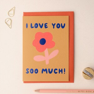 Je t'aime tellement ! Carte de voeux florale pour la Saint-Valentin, unisexe, A6 vierge à l'intérieur, métallisé, anniversaire, Fête des mères