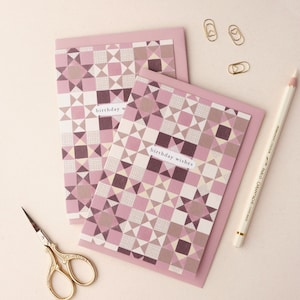 Geburtstagswünsche Patchwork Quilt Muster Grußkarte, A6 innen blanko, alles Gute zum Geburtstag, Sägezahn Stern