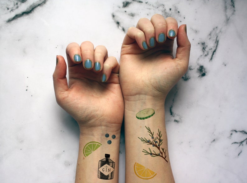 Gin Lover Temporary Tattoo Pack Garnish Tonic Juniper Etsy