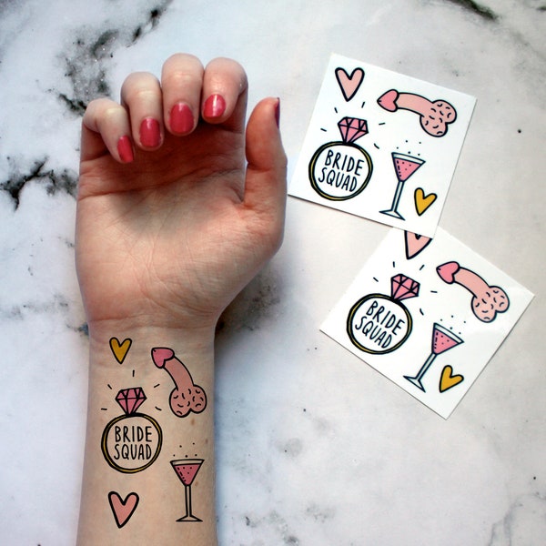 Hen Party Bride Squad Temporary Tattoos Set Penis / ONE Pack