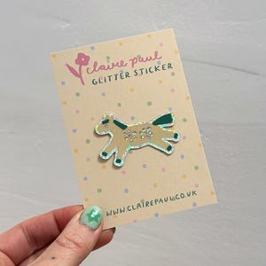 Year of the Horse Sticker, Prancing Pony Folk art Holographic Glitter Sticker With Backing Card