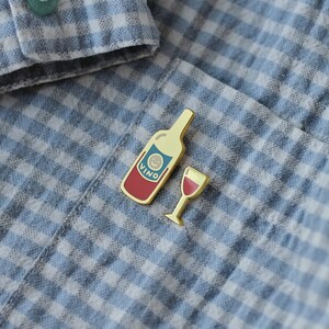 Red Wine and Glass Pin Badge, Vino Lover Gift, Hard Enamel Lapel Pin image 2