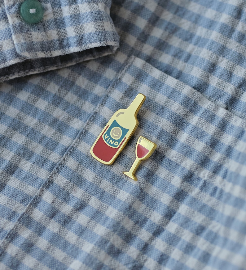 Red Wine and Glass Pin Badge, Vino Lover Gift, Hard Enamel Lapel Pin image 2