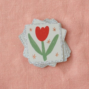 Tulip Holographic Glitter Sticker, Vinyl Flower Illustration image 4