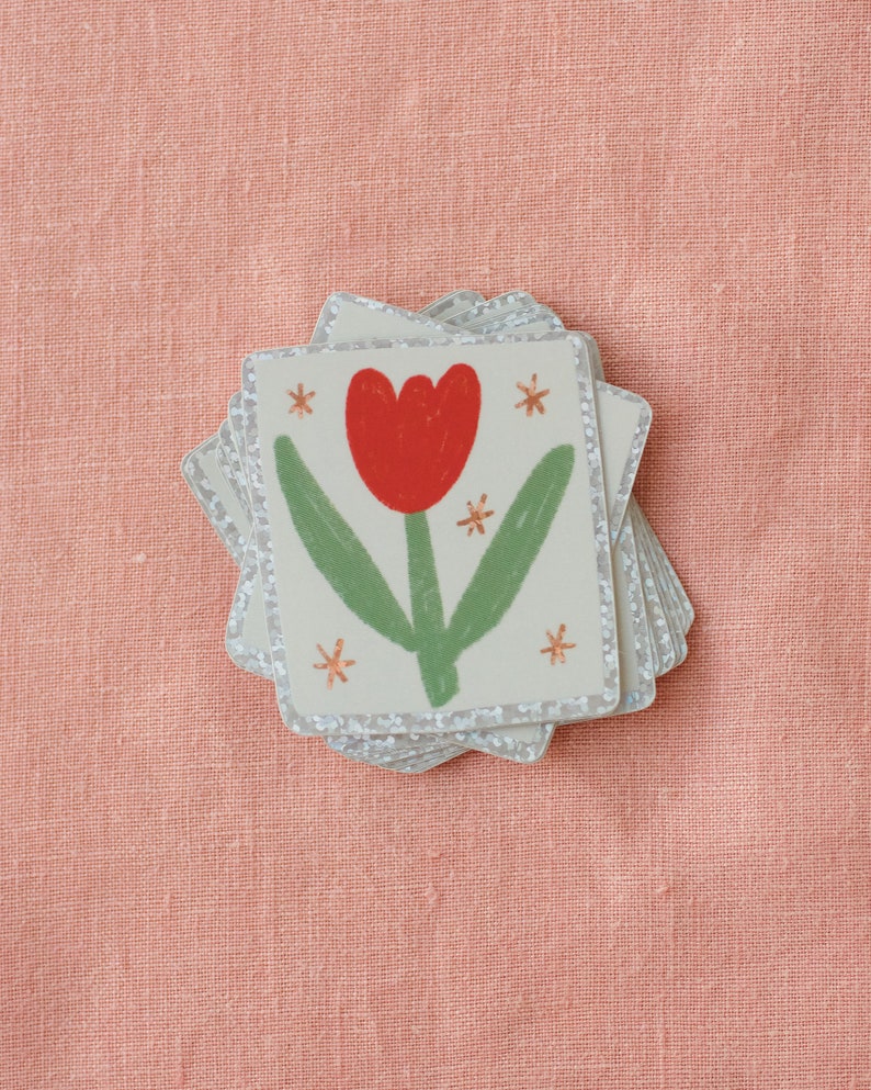 Tulip Holographic Glitter Sticker, Vinyl Flower Illustration image 4