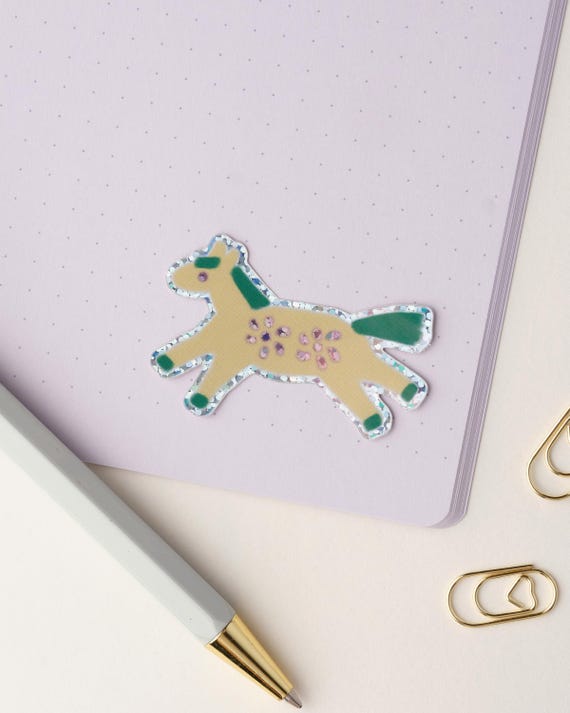 Year of the Horse Sticker, Prancing Pony Folk art Holographic Glitter Sticker