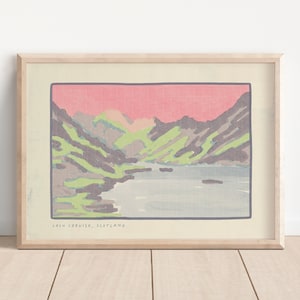 Schottland Isle of Skye Fine Art Print, Loch Coruisk, Pink Highlands Berglandschaft, ungerahmt, moderne Wandkunst, A4 A3 A5, Giclée, digital