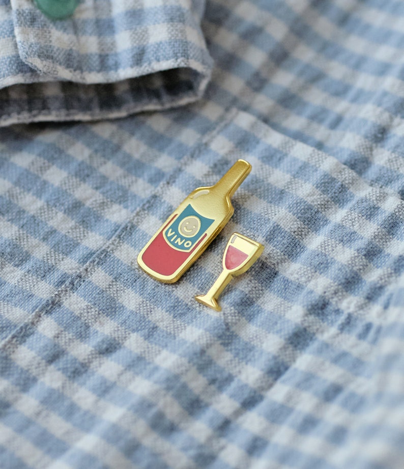 Red Wine and Glass Pin Badge, Vino Lover Gift, Hard Enamel Lapel Pin image 4