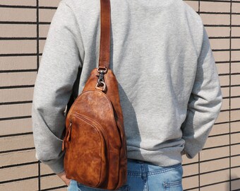 single strap backpack leather