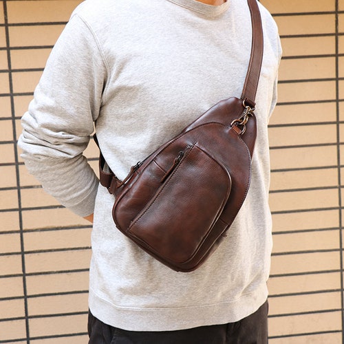 Leather Sling Bag Backpack With Single Strap Mens Crossbody - Etsy