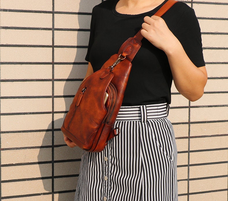 womens leather sling backpack