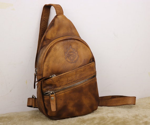leather sling backpack women's