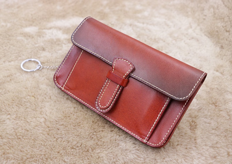 Leather purse Christmas Gift Brown Chain Wallet Clutch Wallet Women/'s Leather Wallet Personalized Leather Wallet Gift