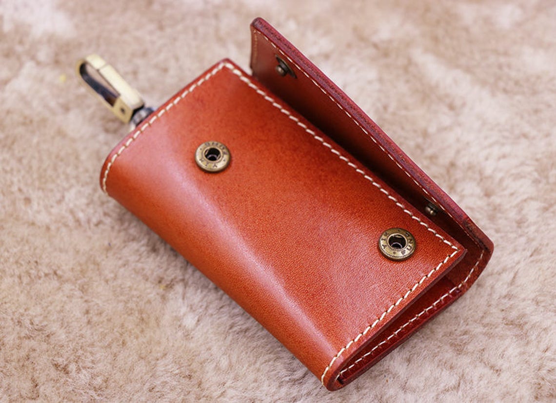 Leather Key Case Key Pouch Custom Keychain Card Holder Etsy