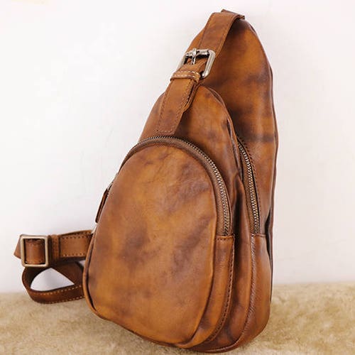 Leather Sling Bag Backpack With Single Strap Mens Crossbody Etsy