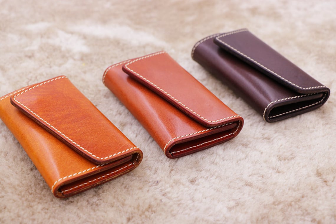 Leather Key Case Key Pouch Custom Keychain Card Holder Etsy