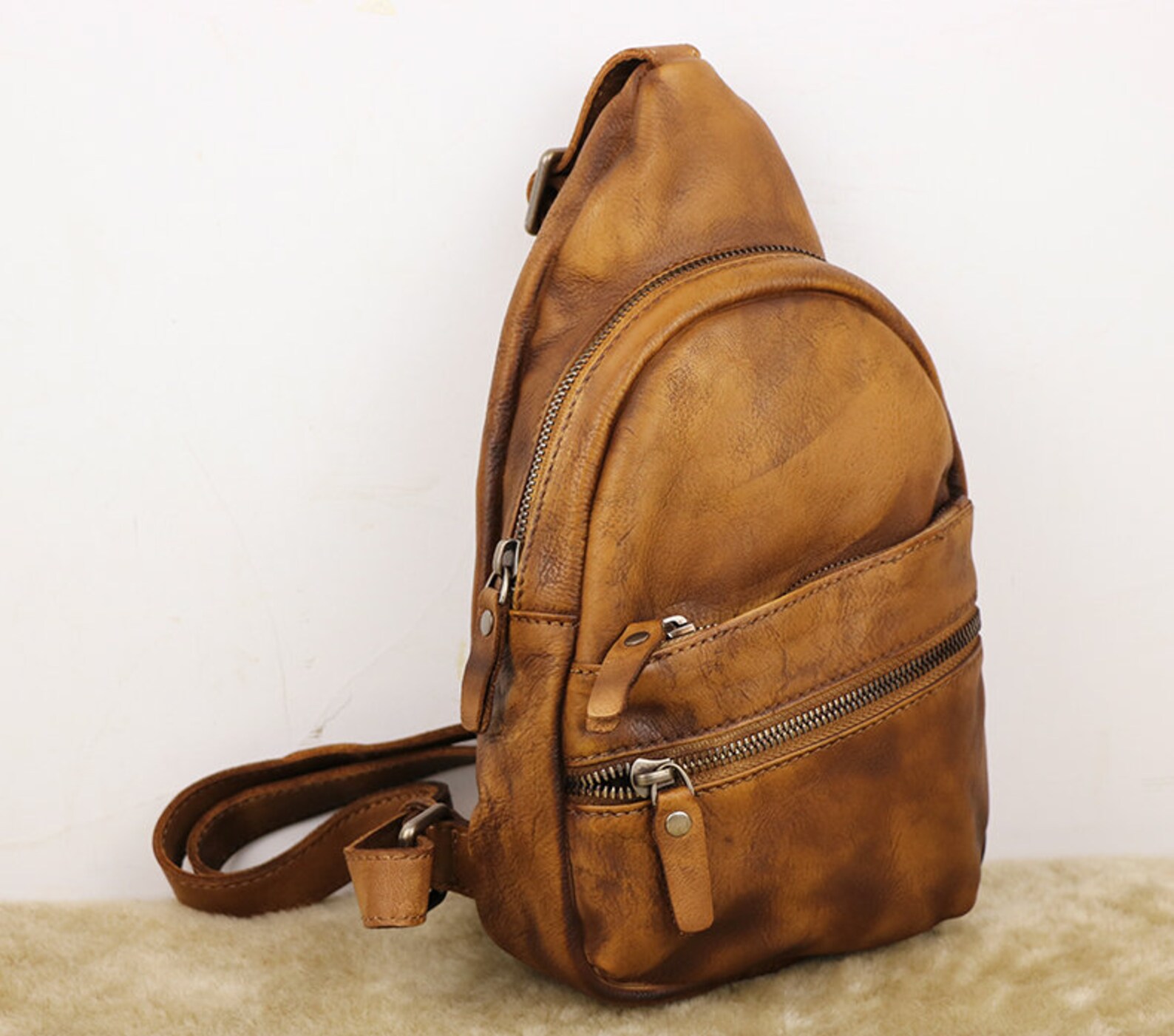 Leather Sling Bag Leather Backpack Womens Shoulder Bag Etsy