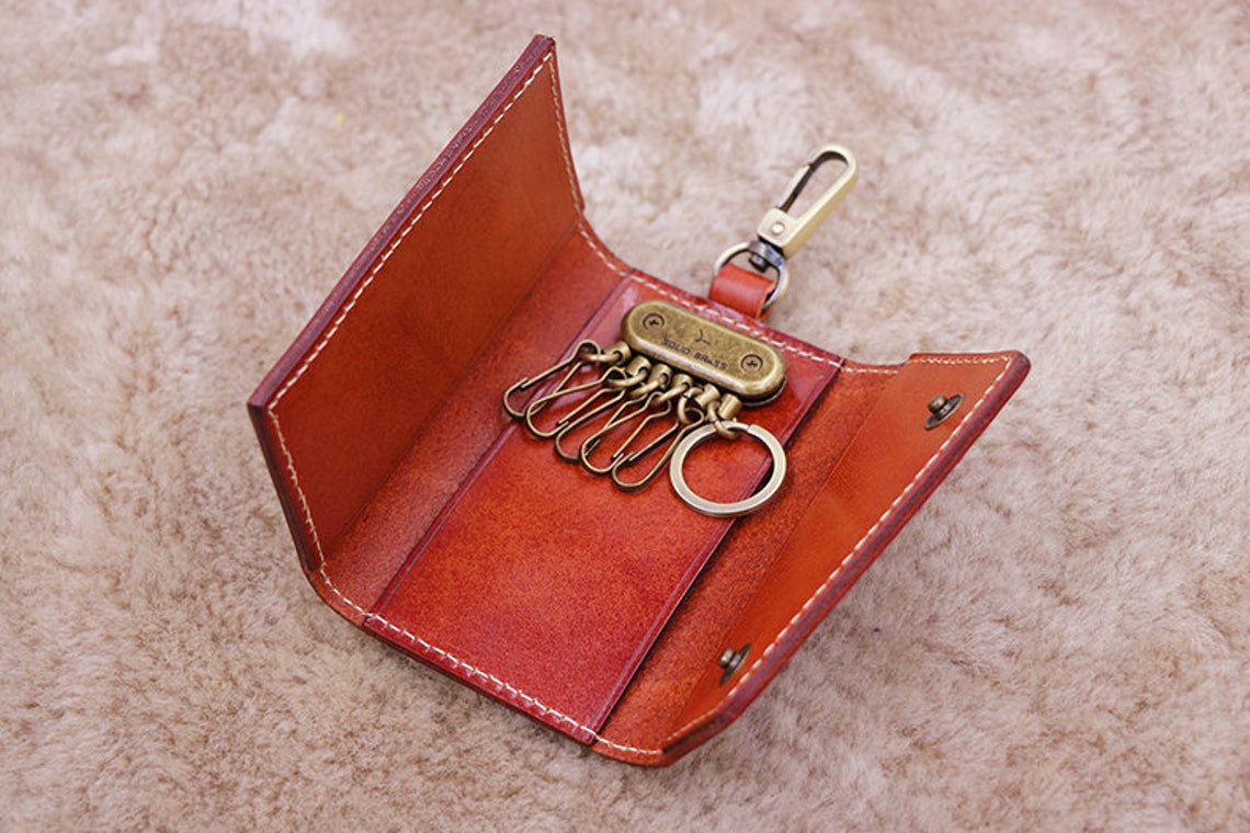 Leather Key Case Key Pouch Custom Keychain Card Holder Etsy