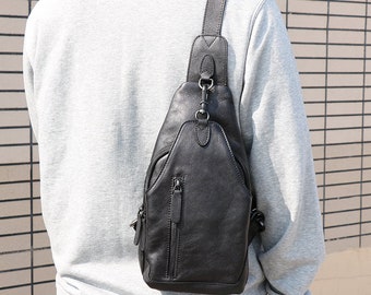 Leather Sling Bag Backpack With Single Strap Mens Crossbody - Etsy