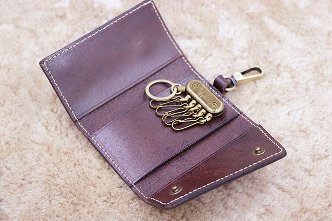 Leather Key Case Key Pouch Custom Keychain Card Holder Etsy