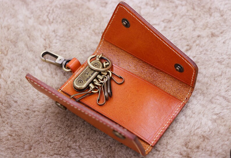 Leather Key Case Key Pouch Custom Keychain Card Holder Etsy