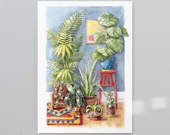 Art Print - Wall Art -Home Plants - Watercolour Illustration - Boho Interior - Limited Edition