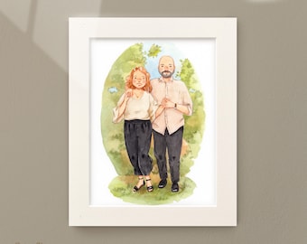 Custom Couples Portrait - Personalised - Watercolour Family Portrait - Handmade