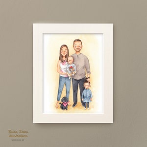 Illustrated Family Portrait of 4 Custom Watercolour Family Portrait Handmade Personalised image 1