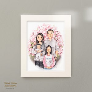 Illustrated Family Portrait of 4 Custom Watercolour Family Portrait Handmade Personalised image 4