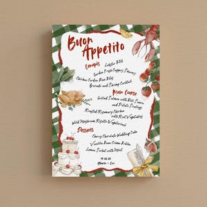 Illustriertes Menü - Personalisiertes Hochzeits- / Party-Menü - Digitaler Download Vorlage - Menü Bunt - Hochzeitstorte und Roter Hummer
