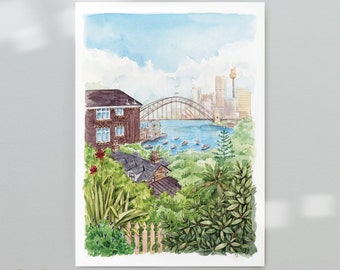 Art Print - Watercolour Illustration - Sydney View - Christmas Gift