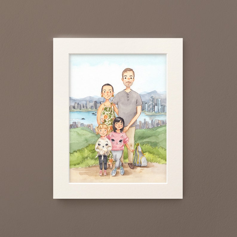 Illustrated Family Portrait of 4 Custom Watercolour Family Portrait Handmade Personalised image 6