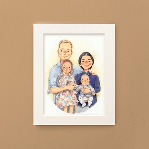 Illustrated Family Portrait of 4 Custom Watercolour Family Portrait Handmade Personalised image 5