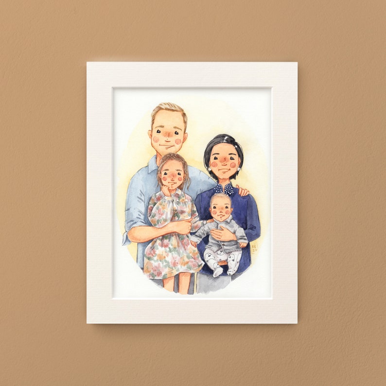 Illustrated Family Portrait of 4 Custom Watercolour Family Portrait Handmade Personalised image 5