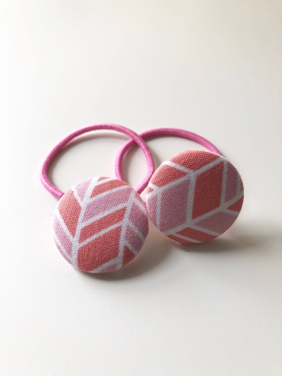 Button Top Hair Ties Coral And White Chevron Ponytail Etsy