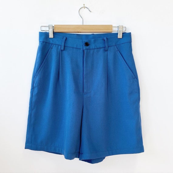 Blue, High waisted, Pleated trouser shorts - image 4