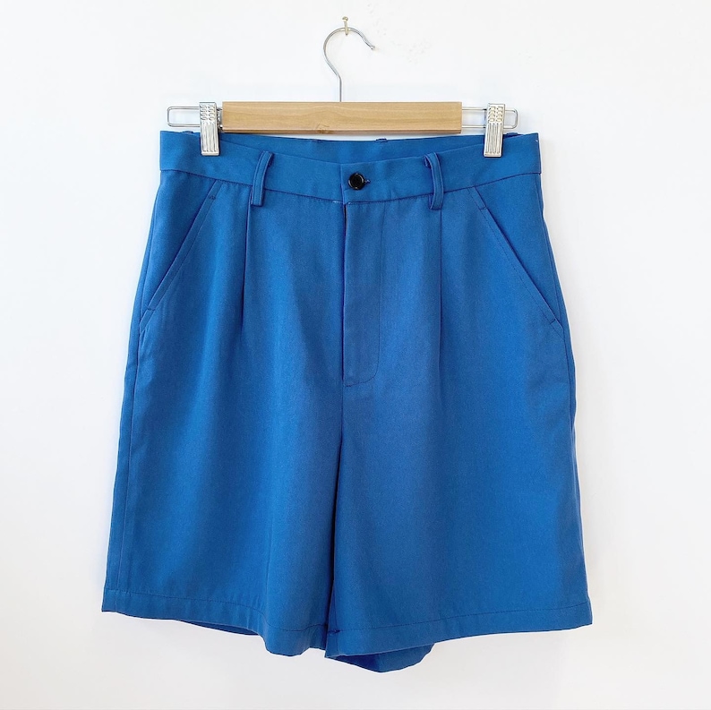 Blue, High waisted, Pleated trouser shorts image 4