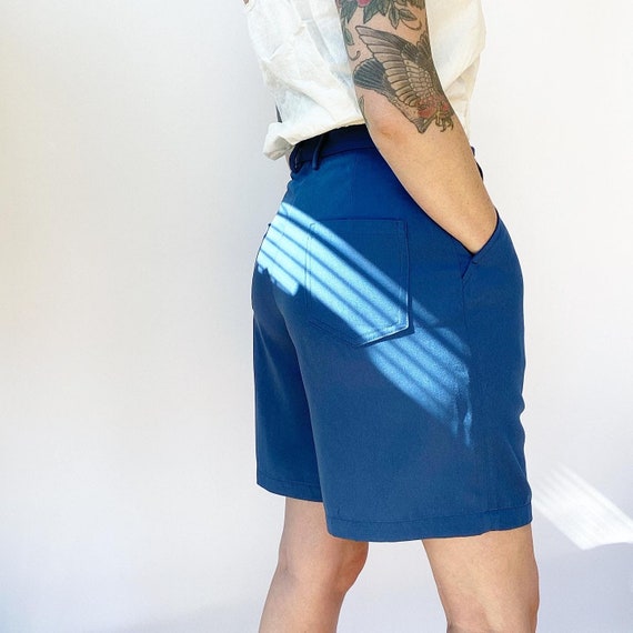 Blue, High waisted, Pleated trouser shorts - image 2
